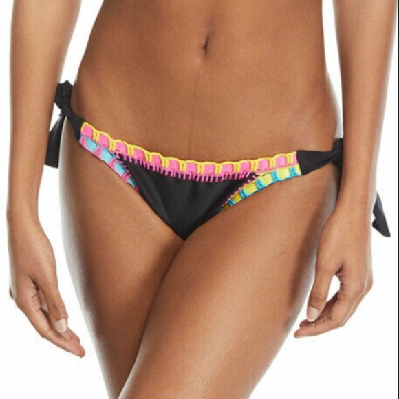 PLATINUM SWIMWEAR BLACK CROCHET TRIM FULL BIKINI BOTTOM - Picture 1 of 3